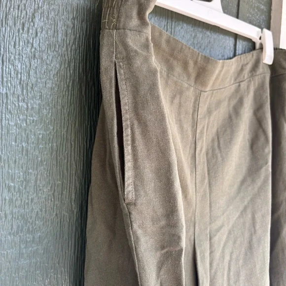 Cato 18/20 Linen Blend Wide Leg Cropped Pants Olive Green - Picture 6 of 8